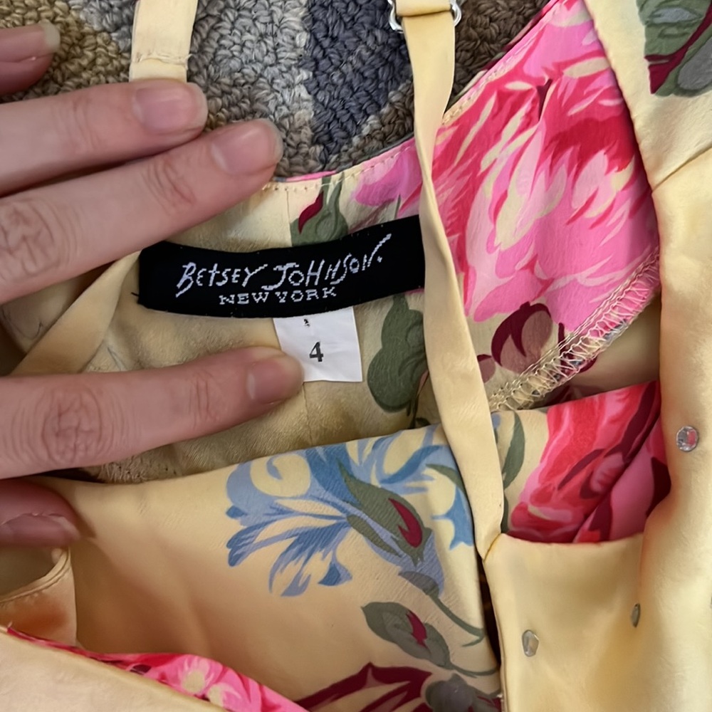 RARE VINTAGE BETSEY JOHNSON RHINESTONE SILK FLORAL MIDI MAXI SLIP DRESS XS S 2 4 - Picture 3 of 11